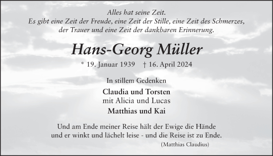 Traueranzeige von Hans-Georg Müller von FZ