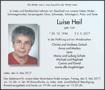 Traueranzeige von Luise Heil 