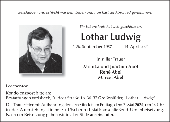 Traueranzeige von Lothar Ludwig von FZ